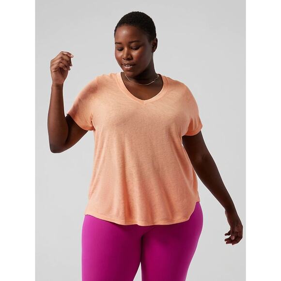Athleta Womens Top Size 2X Breezy Scoop V Tee Simply Peach Modal Blend - Picture 1 of 5